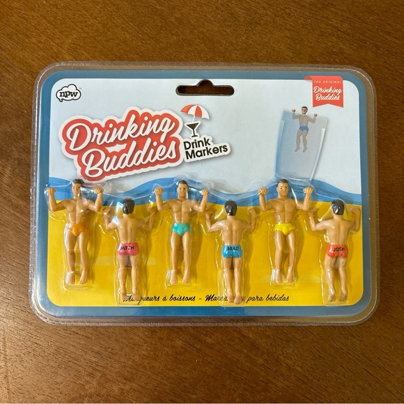 Set of 6 Original Drinking Buddies Drink Markers Hunky Men New in Pack - Picture 1 of 6
